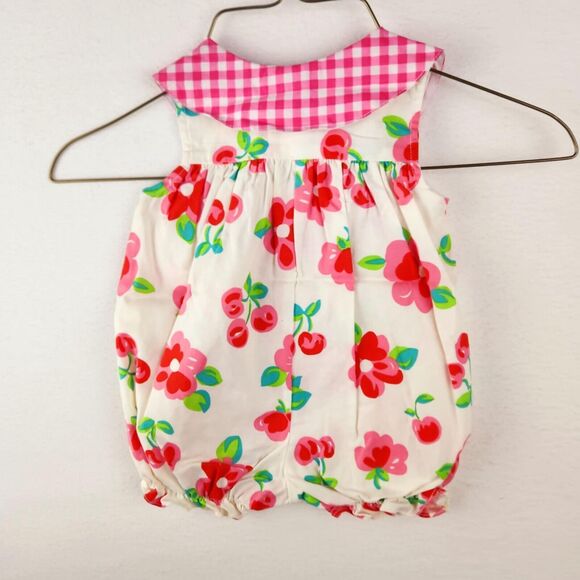 Vintage Bon-Ton Baby Girls 3-6M Bubble Romper Pink Red Cherries Plaid Collar NWT - Picture 4 of 7